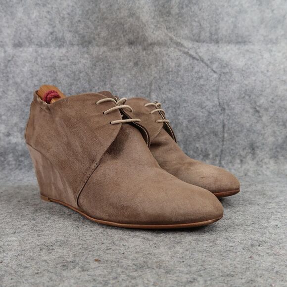 AGL Shoes Womens 38 Booties Fashion Wedge Desert Chukka Leather Lace Up Brown - Picture 1 of 15